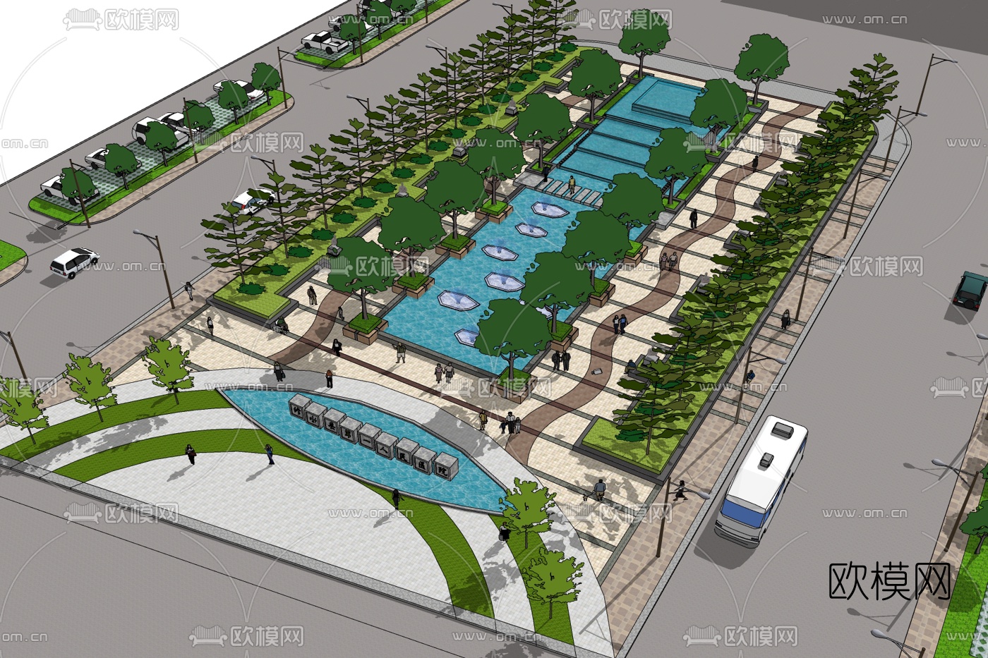 现代公园景观免费su模型下载