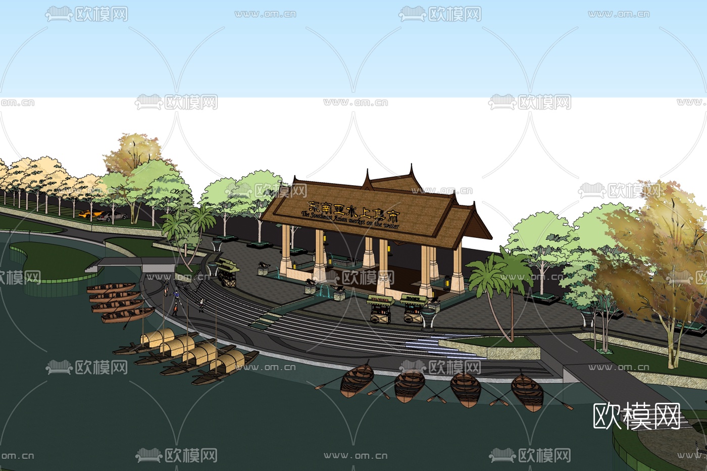 东南亚水上集市免费su模型下载