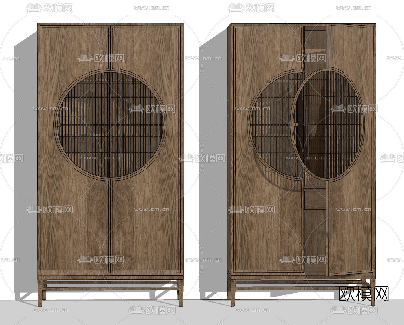 新中式实木衣柜su模型下载