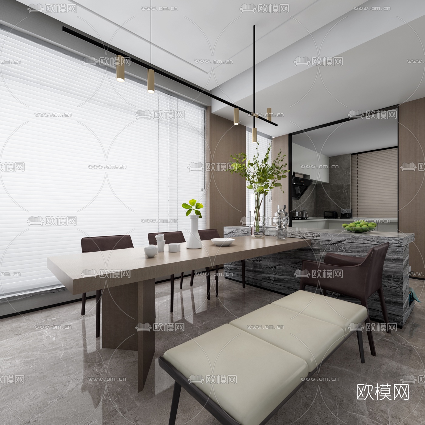 孙文设计 现代实木餐桌椅3d模型