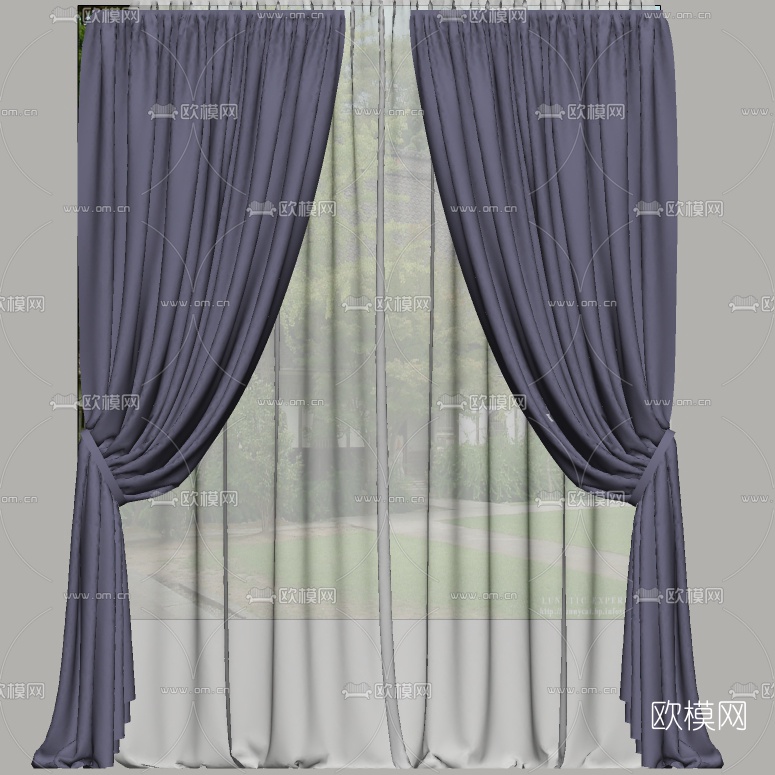 简欧布艺窗帘su模型下载（渲染图2）