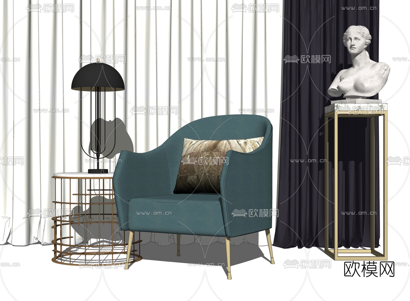 现代轻奢单椅su模型