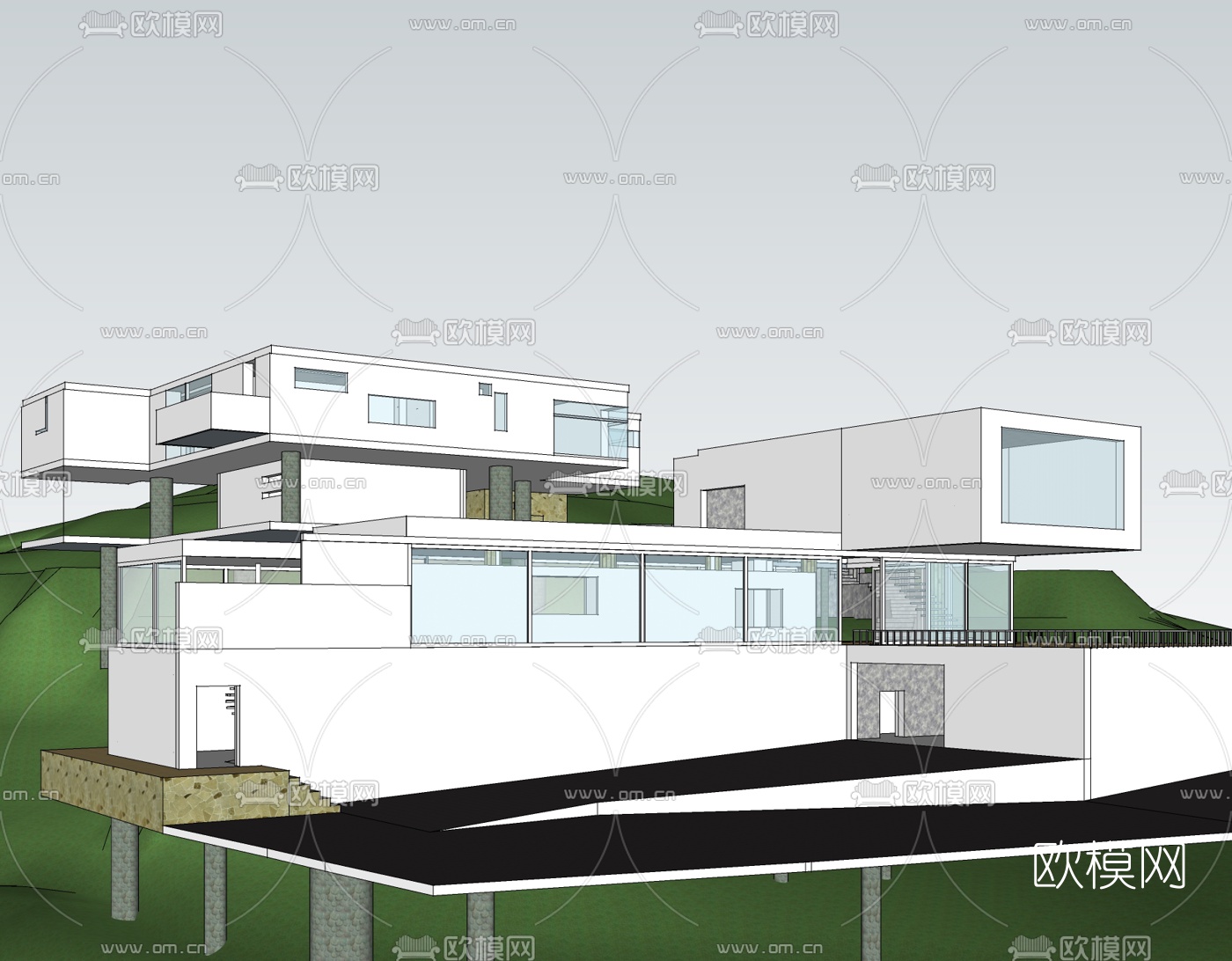 现代山地别墅免费su模型下载