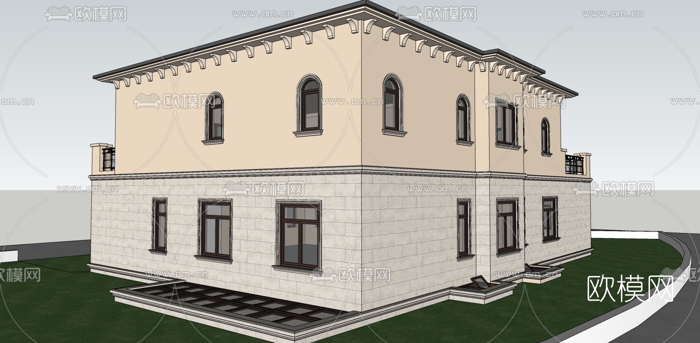 美式独栋别墅su模型下载（渲染图4）