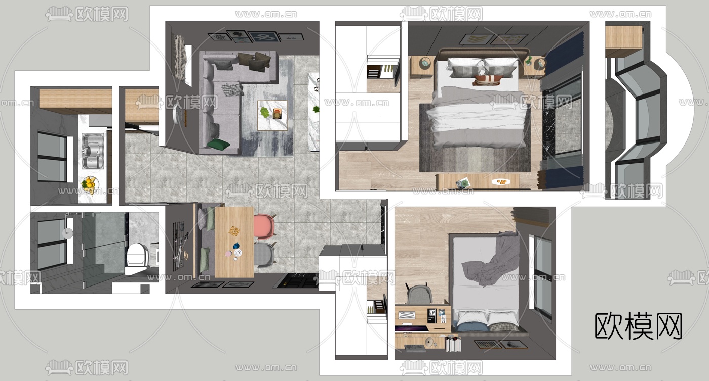 北欧简约客餐厅su模型下载（渲染图2）