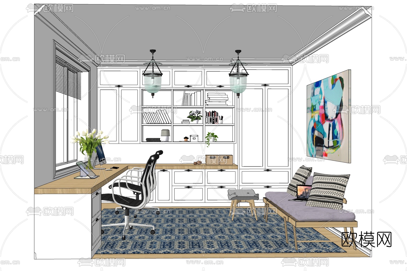 北欧书房su模型下载