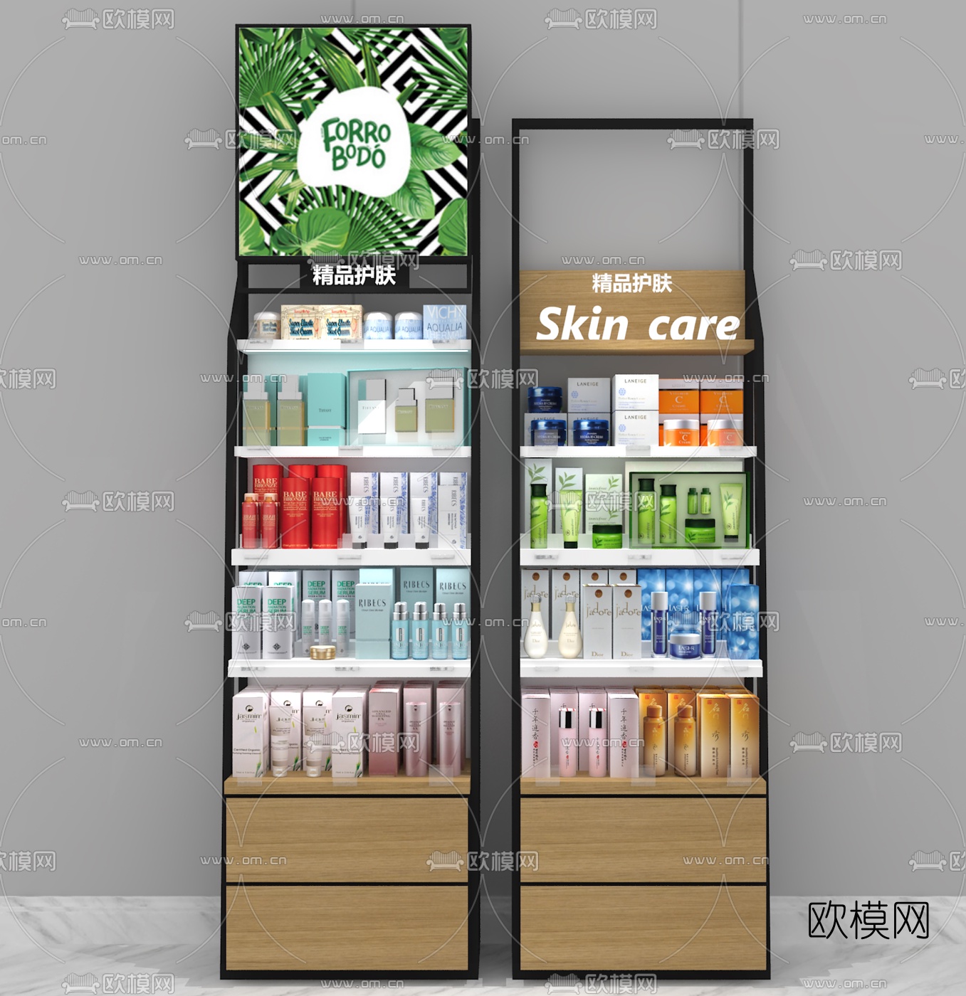 现代护肤品展示柜3d模型下载（渲染图1）