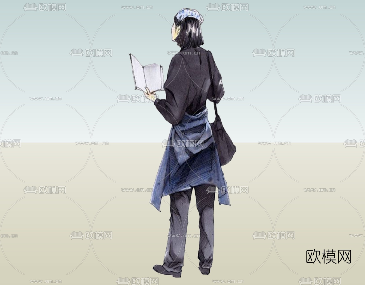 现代2d手绘人物组件免费su模型下载