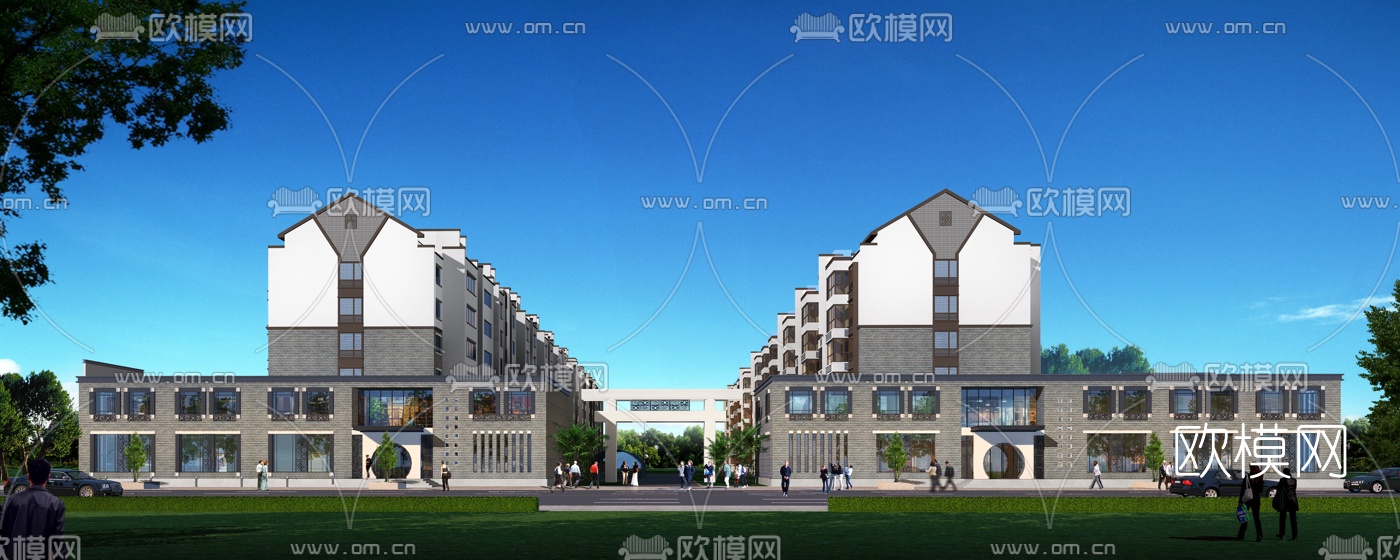 新中式住宅小区外观3d模型