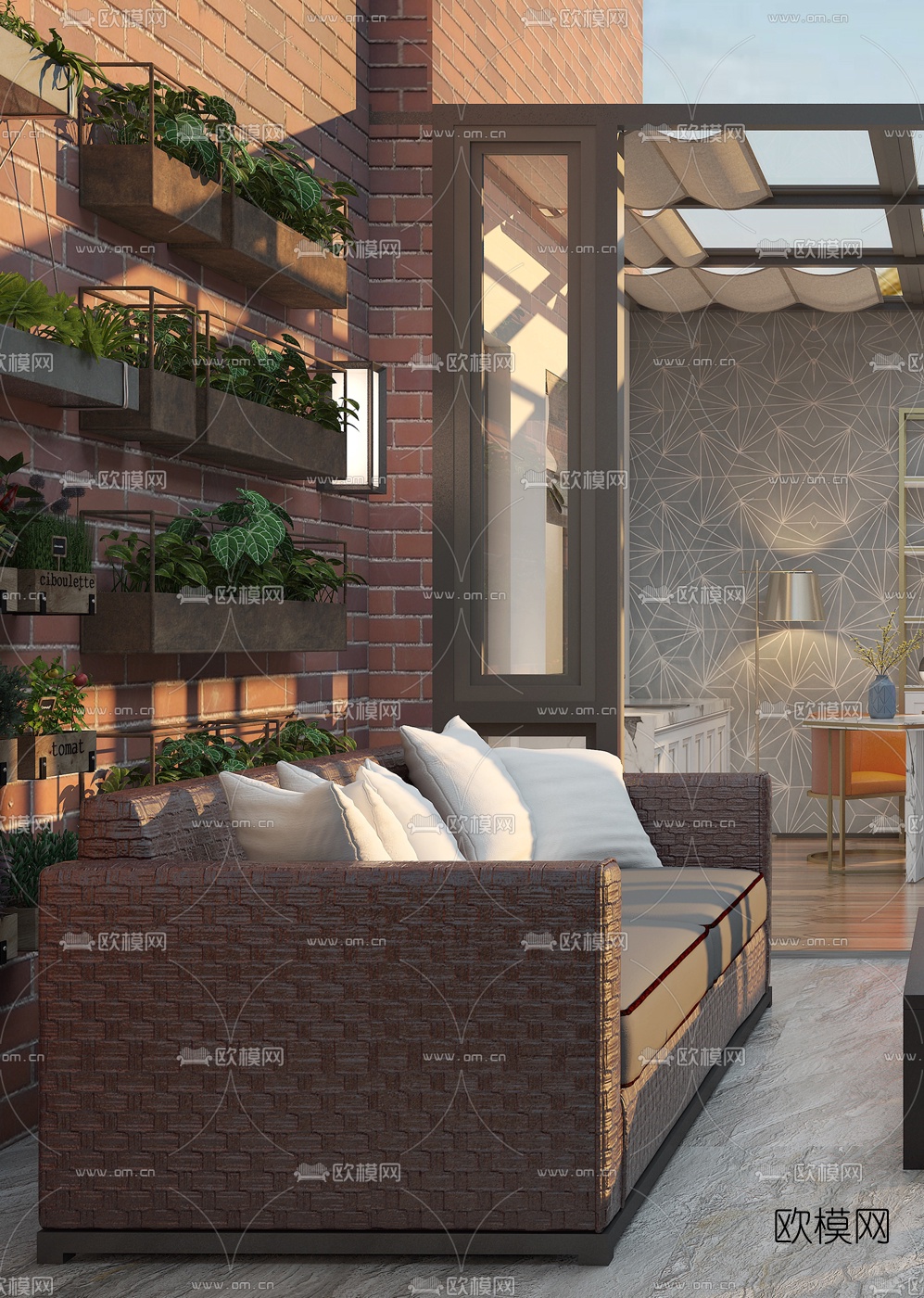 现代阳台休闲区3d模型下载（渲染图2）
