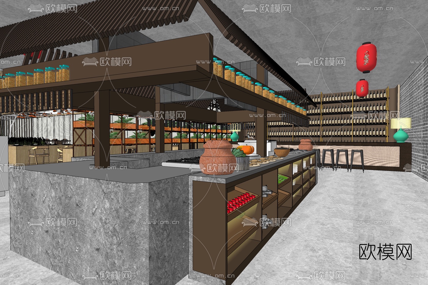 现代奶茶店免费su模型