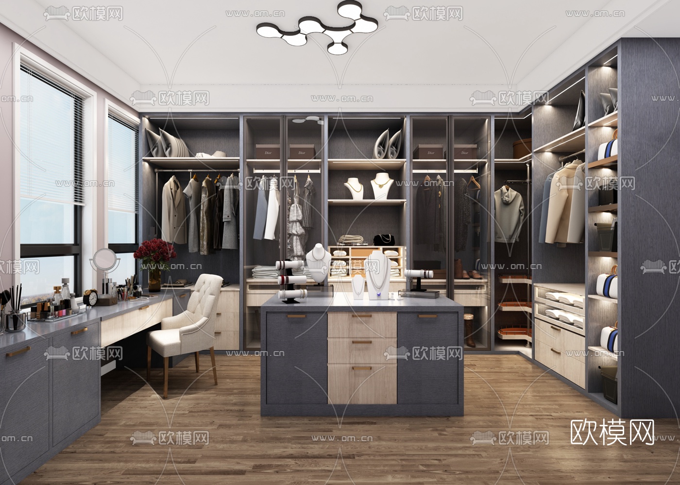 现代轻奢衣帽间3d模型下载