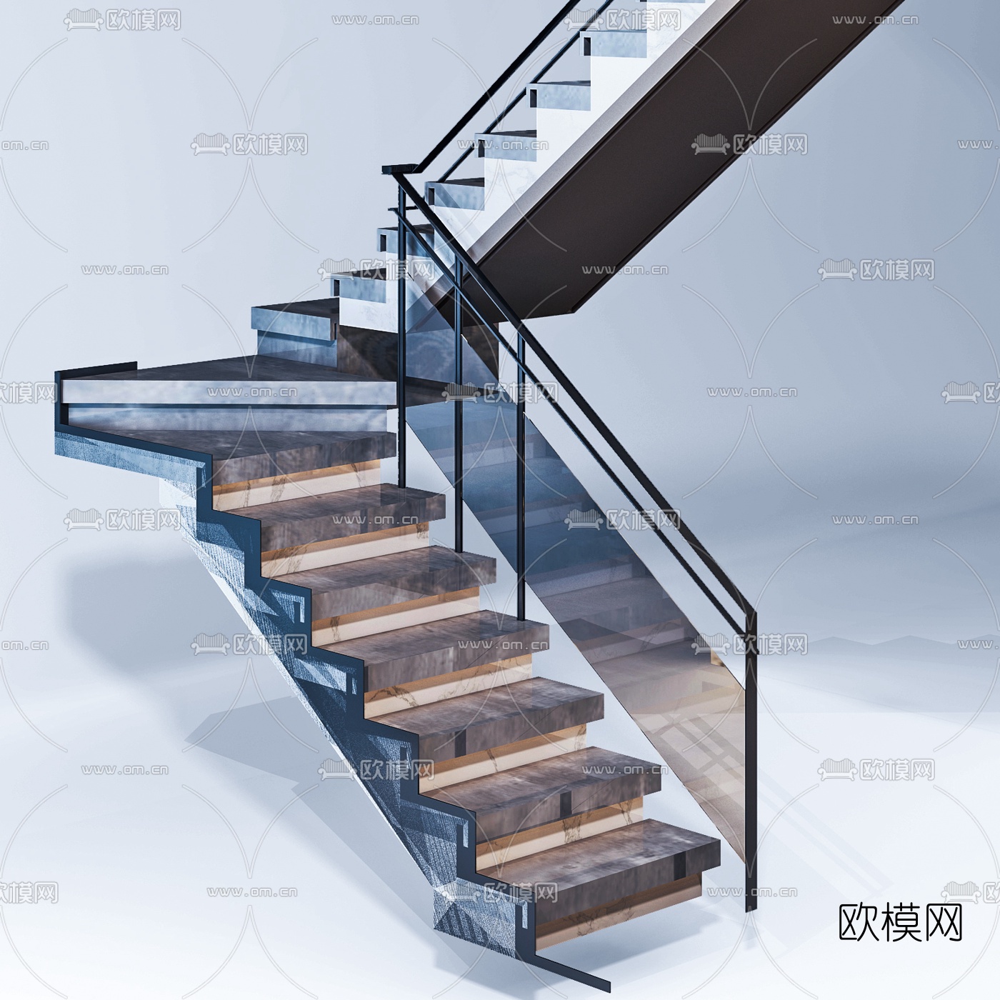 现代楼梯护栏3d模型