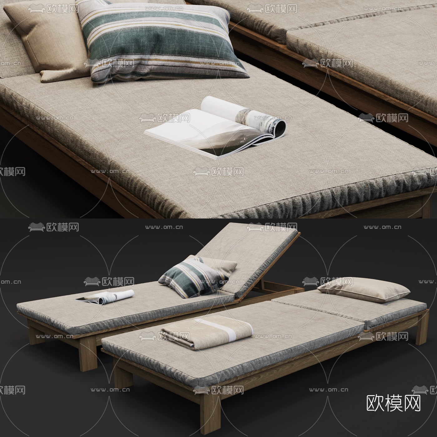 现代户外躺椅3d模型下载（渲染图2）