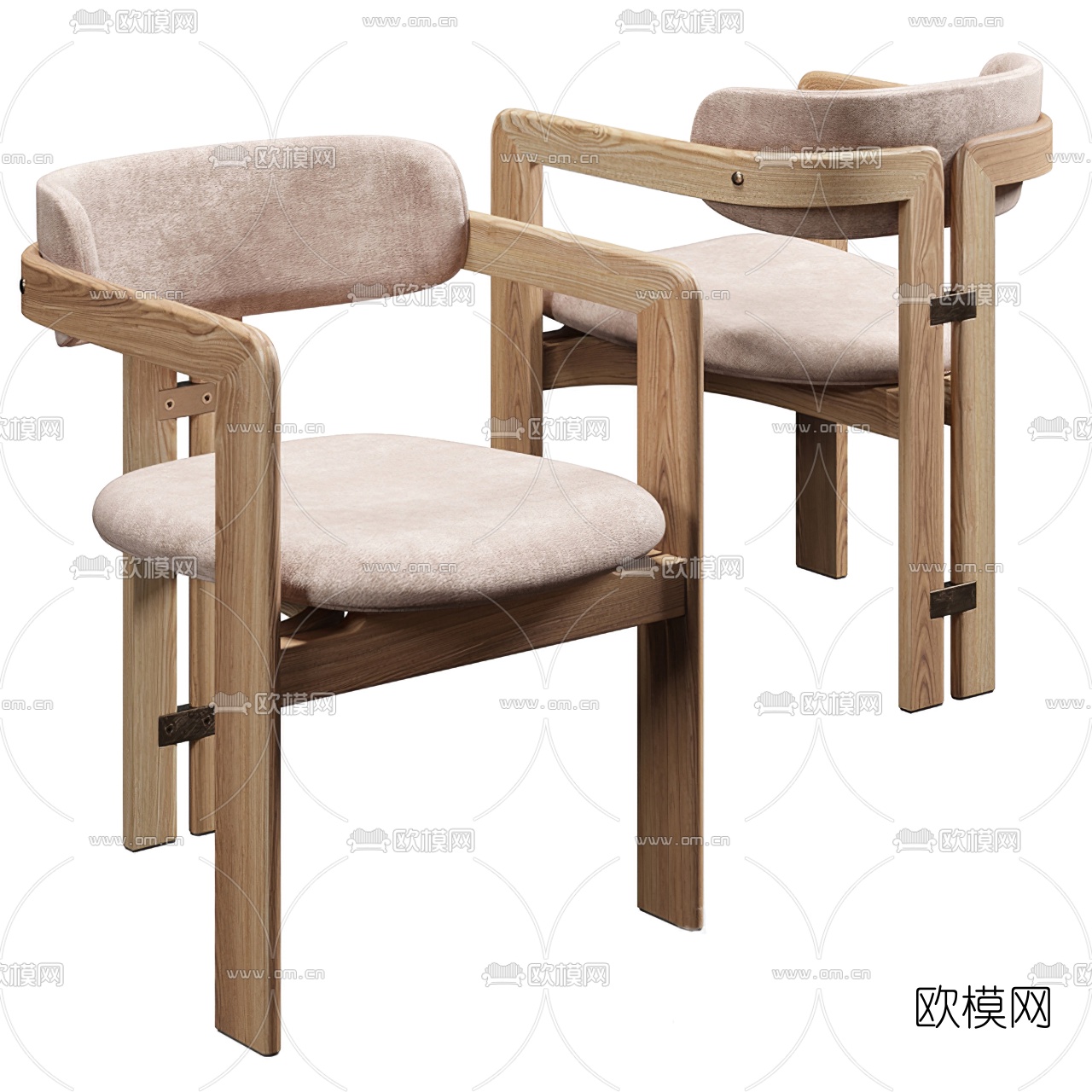 北欧原木扶手椅3d模型