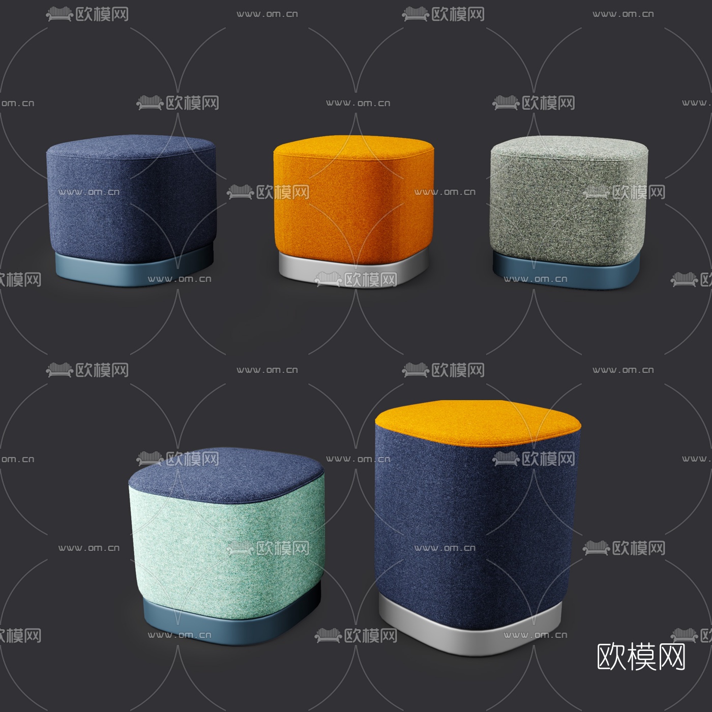 现代彩色绒布圆凳3d模型下载