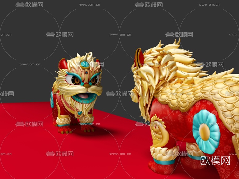 中式狮子摆件3d模型下载(渲染图4)