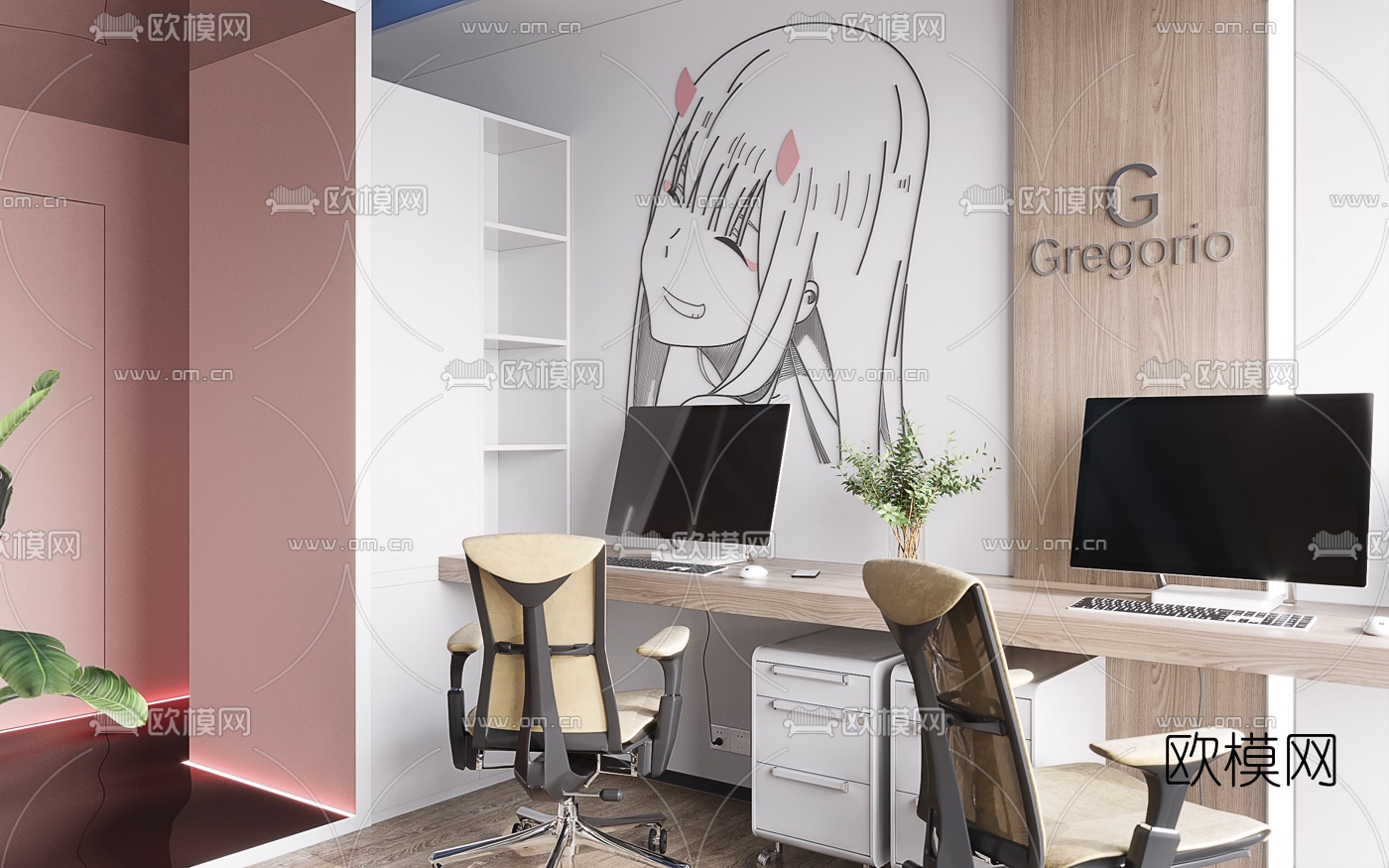 现代敞开式办公室3d模型