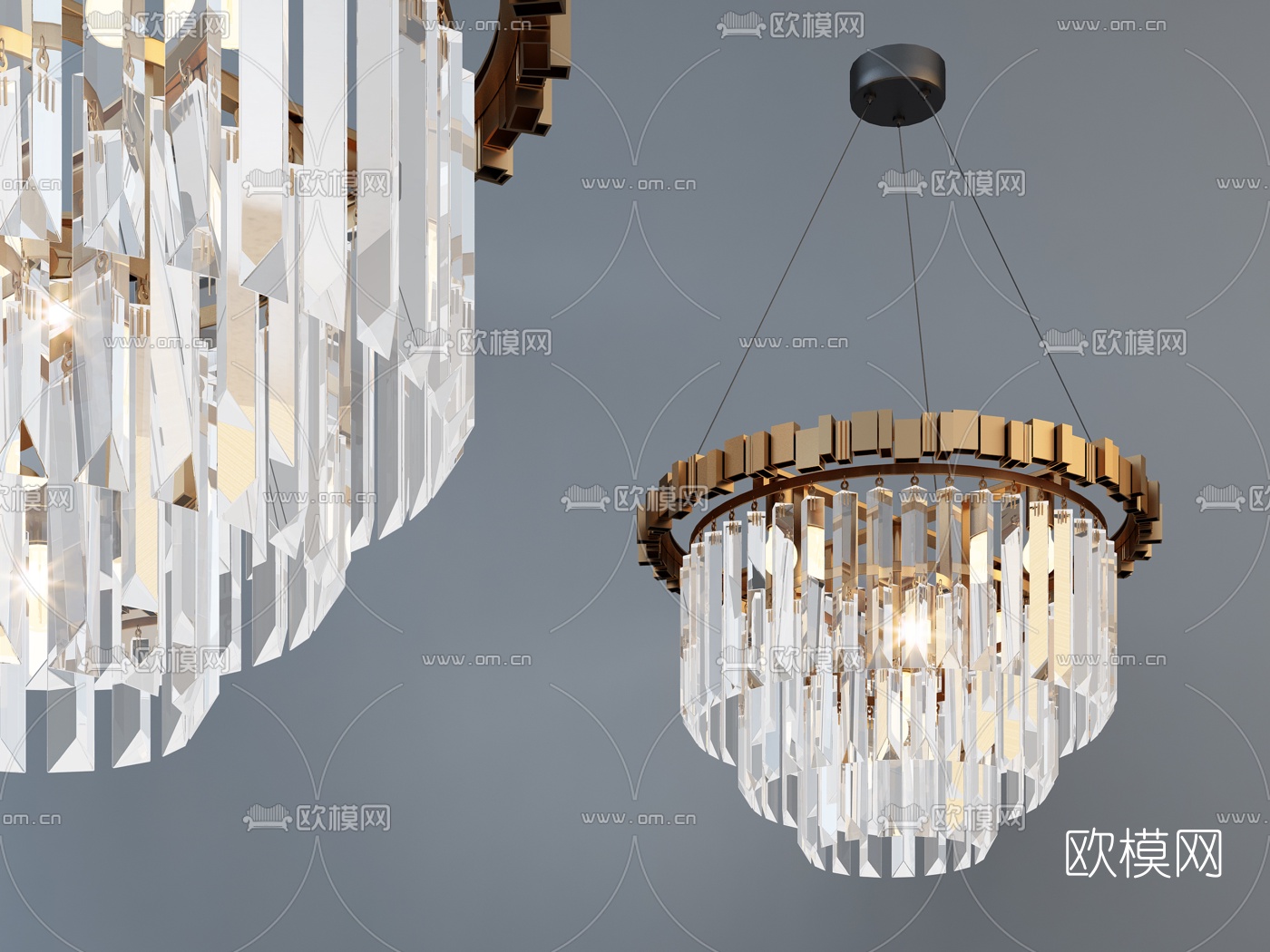 现代金属水晶吊灯3d模型下载