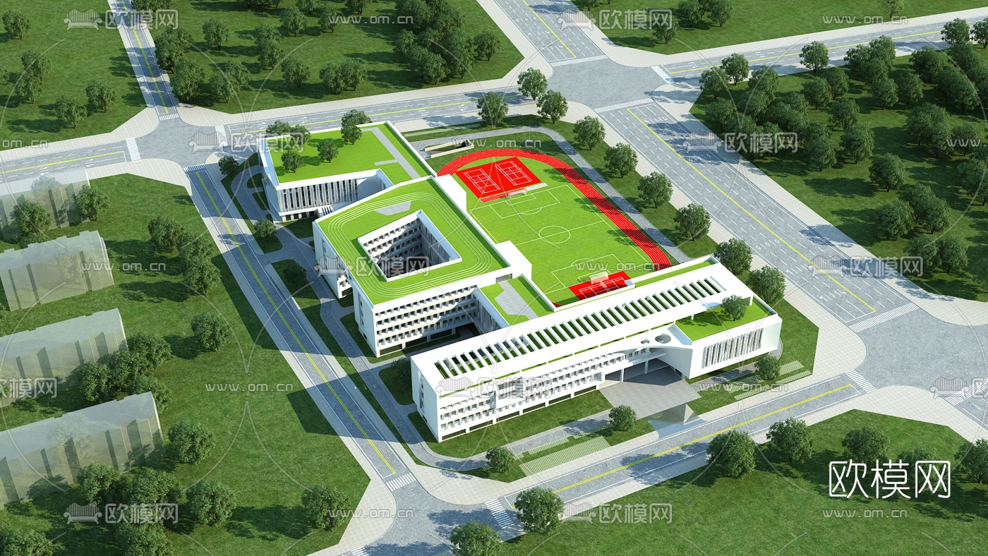 现代学校鸟瞰规划3d模型
