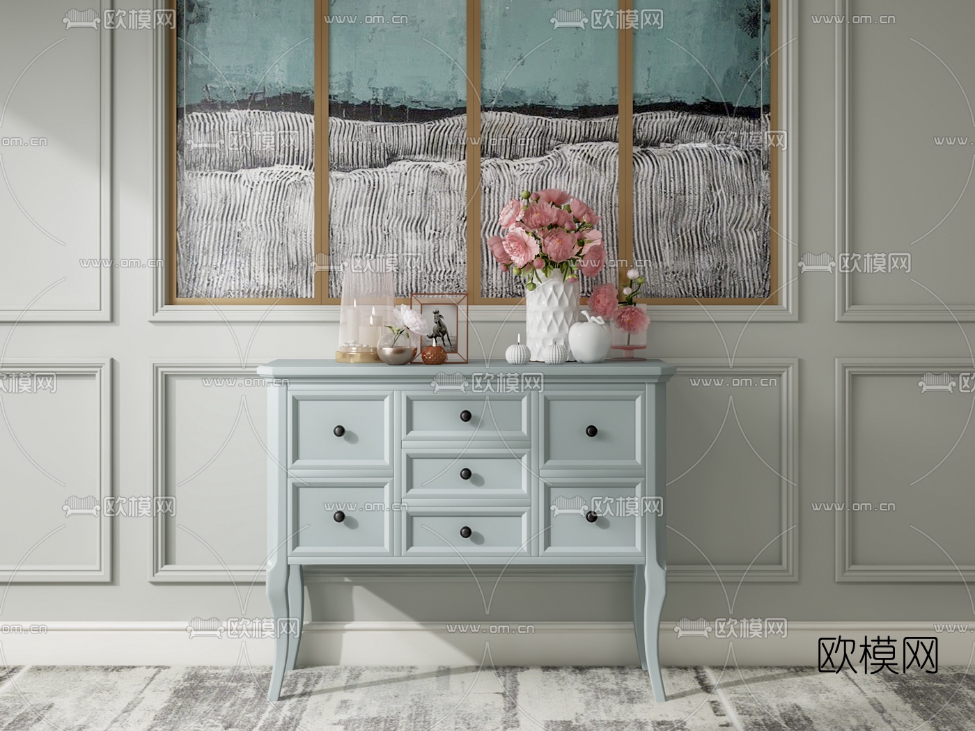 后现代端景柜储物柜3d模型下载（渲染图1）