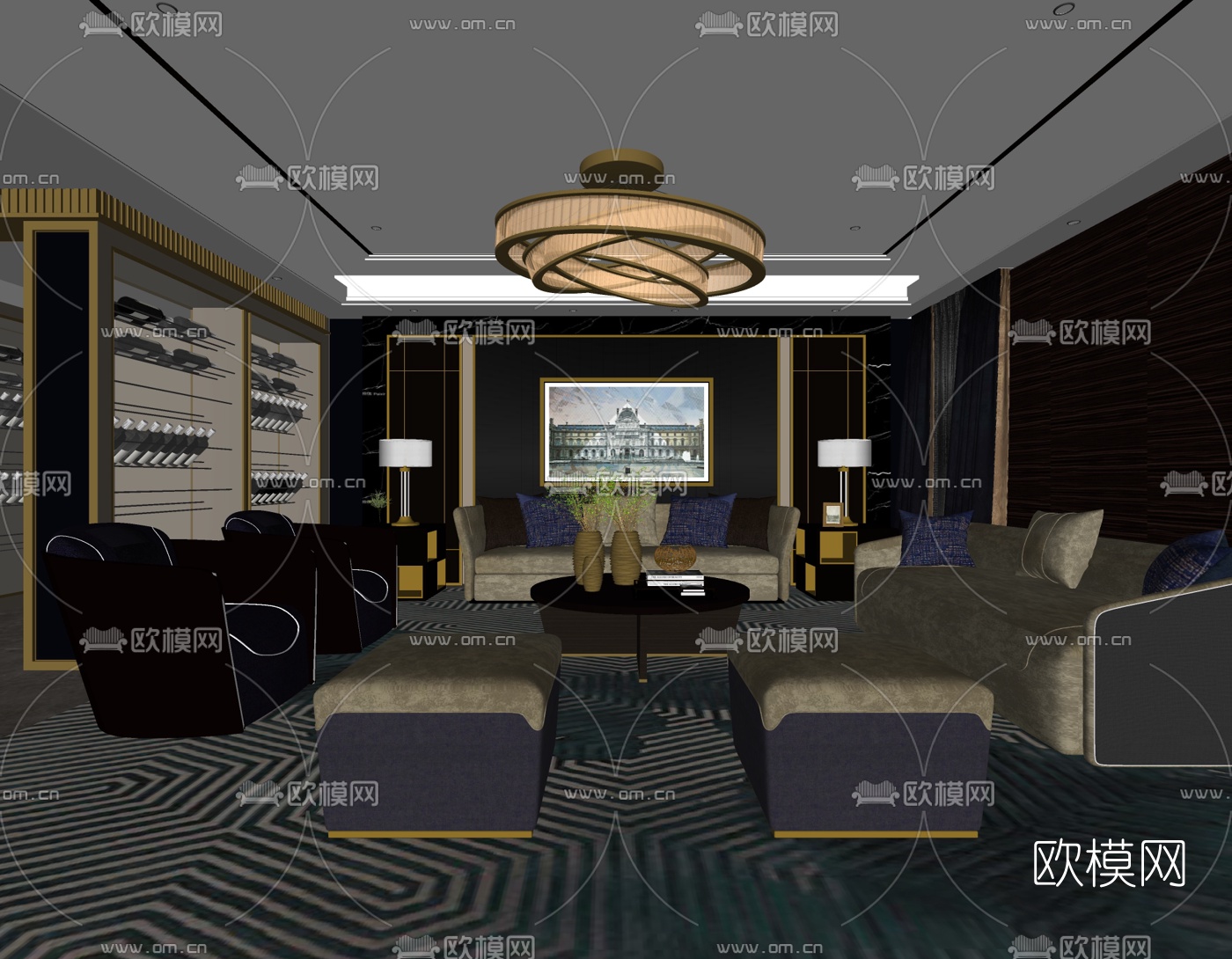 奥讯设计后现代宴客厅su模型下载