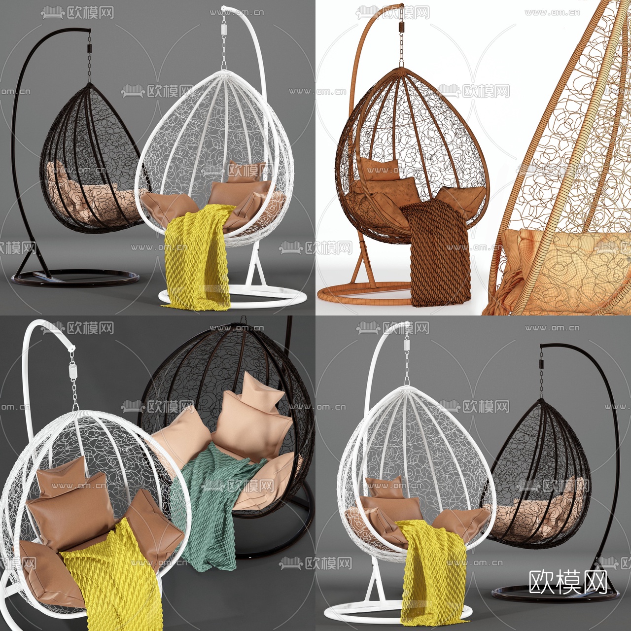 北欧藤编休闲吊椅3d模型下载