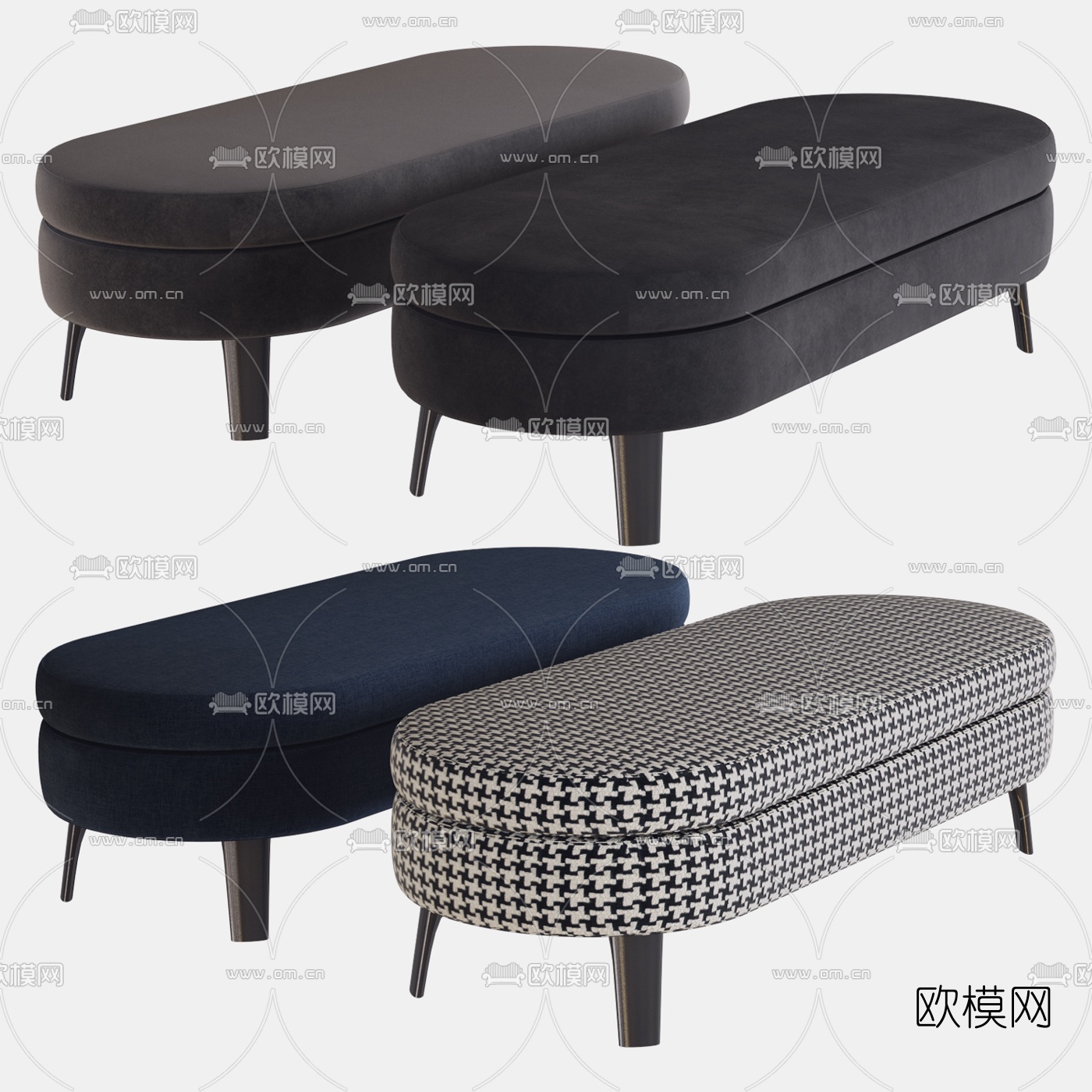 现代布艺床尾凳脚踏3d模型下载（渲染图1）