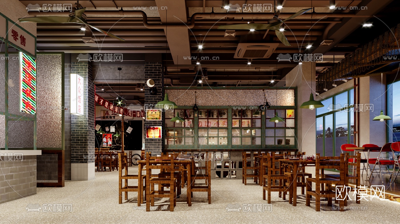 工业风怀旧复古餐厅3d模型