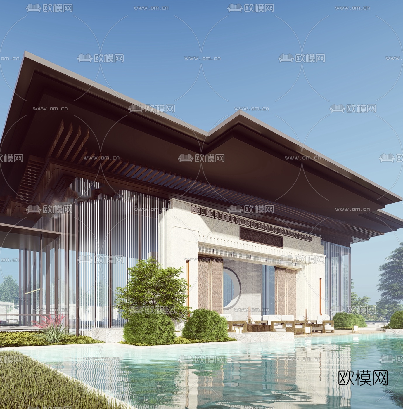 新中式商业会所su模型下载（渲染图2）