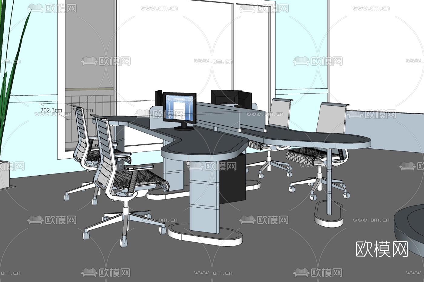 现代办公区免费su模型下载