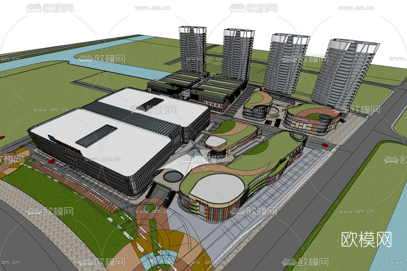 现代工业区规划免费su模型下载