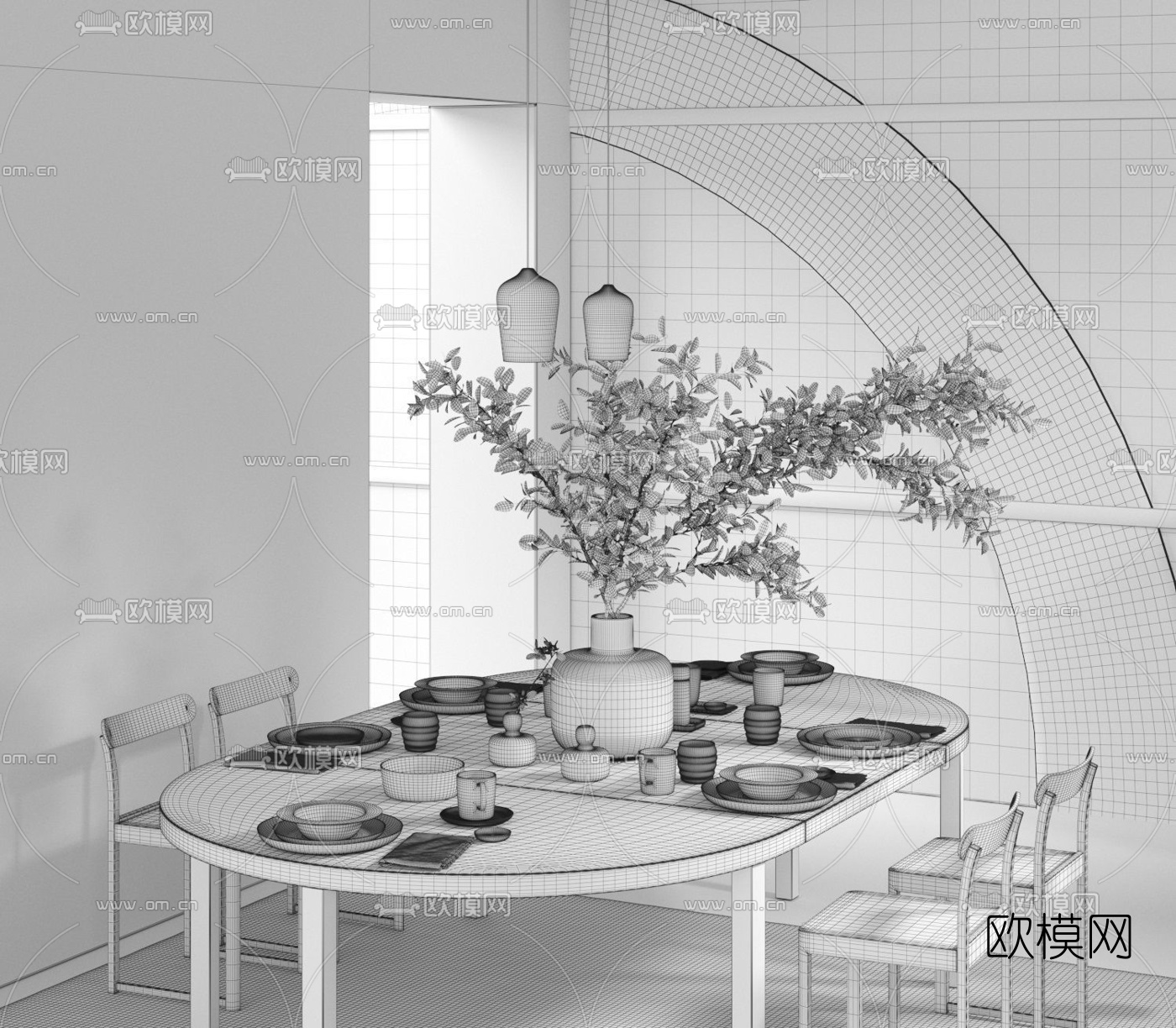 工业风餐桌椅3d模型