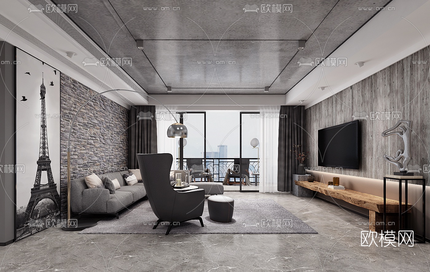 工业风客厅餐厅3d模型