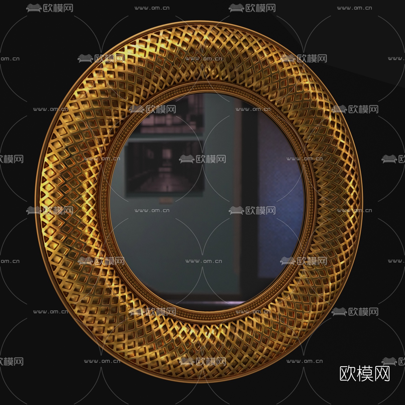 美式金属圆形装饰镜子3d模型下载（渲染图4）