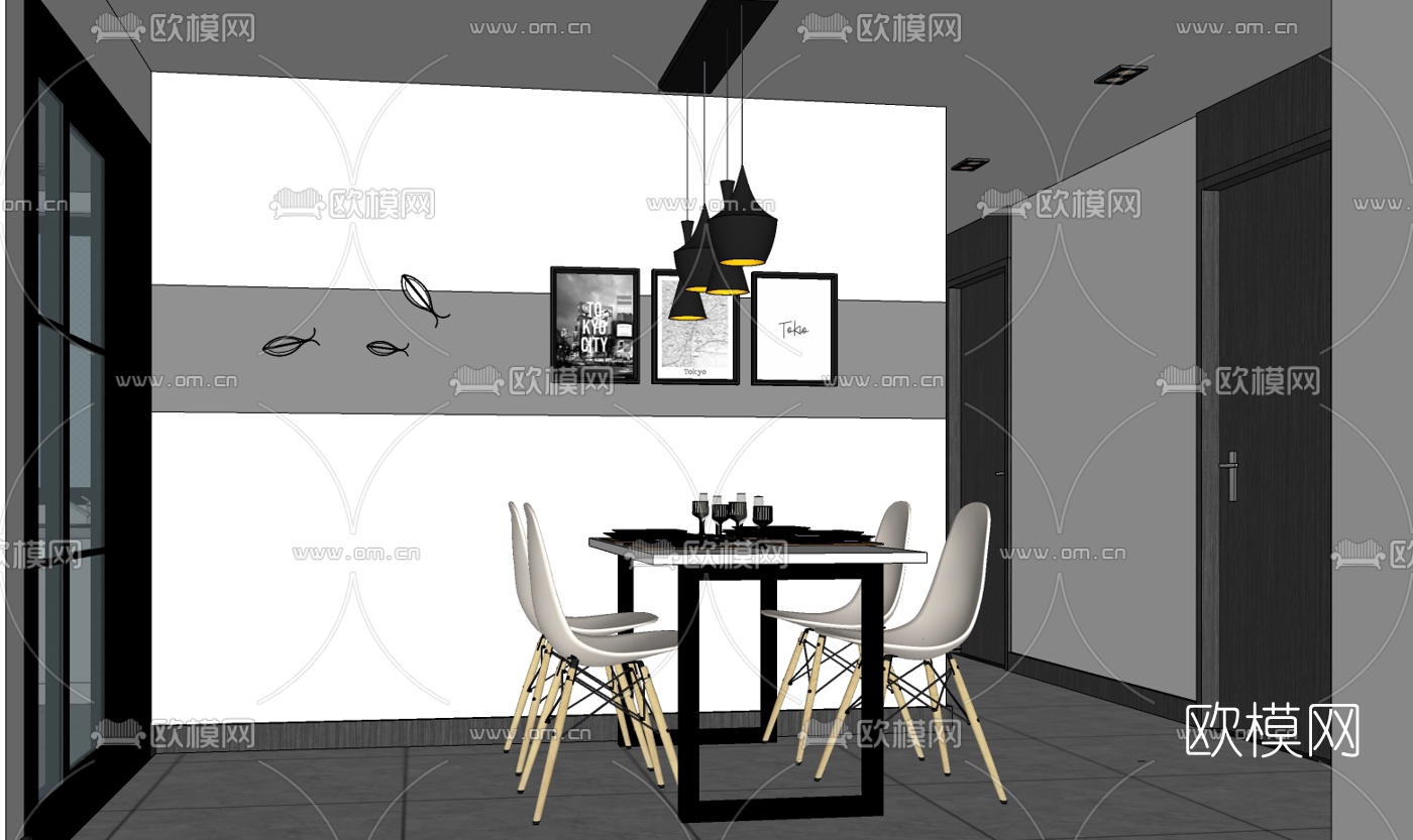 北欧公寓客厅su模型下载（渲染图2）