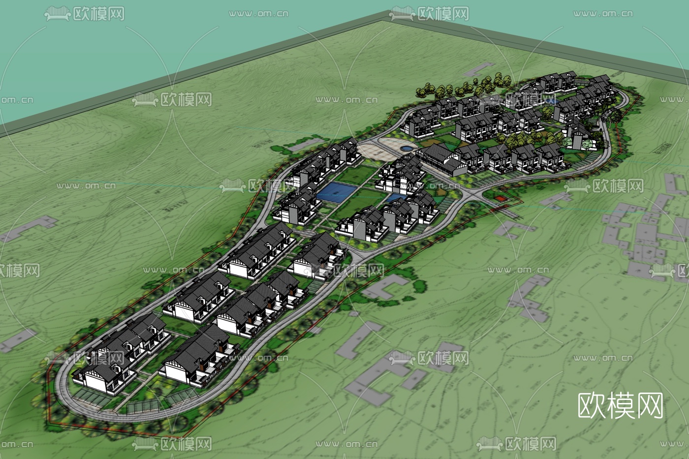 中式房屋规划免费su模型下载