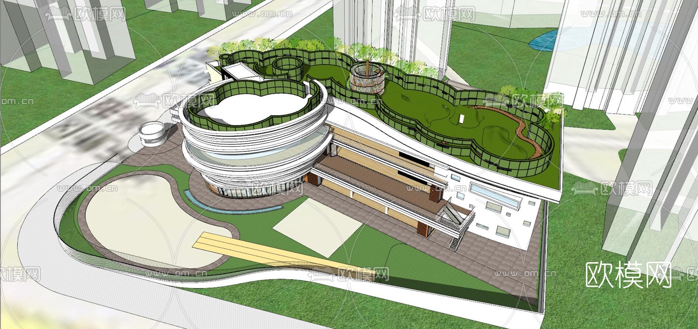 现代幼儿园外观su模型下载（渲染图5）