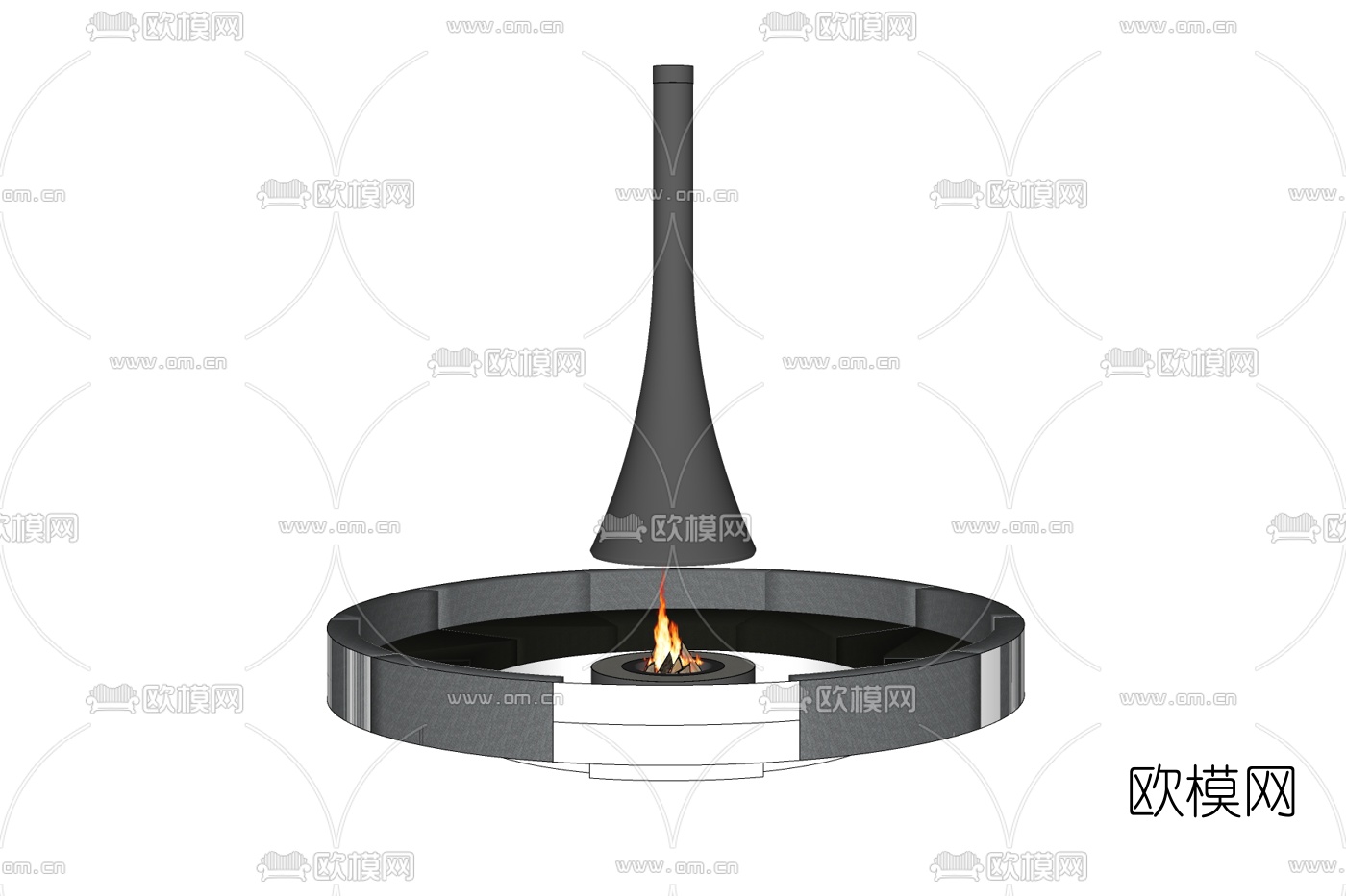 现代圆形壁炉免费su模型下载