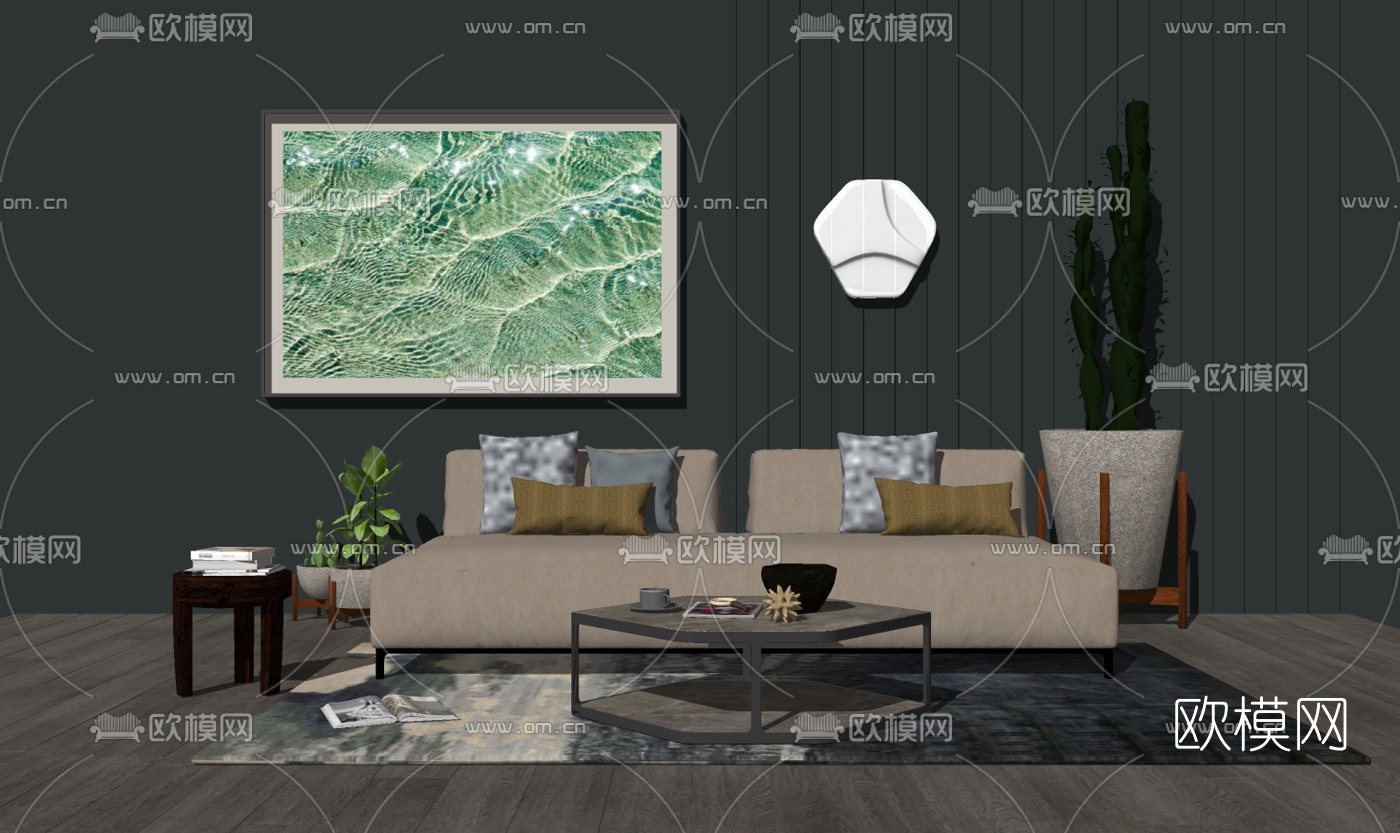 现代布艺多人沙发su模型下载