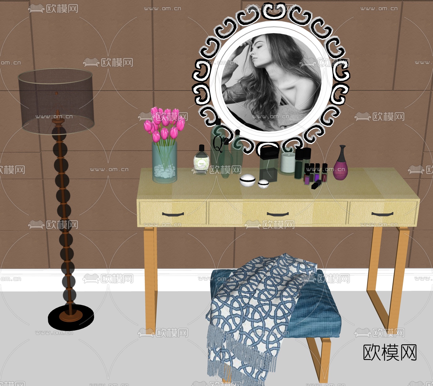 现代轻奢梳妆台su模型下载