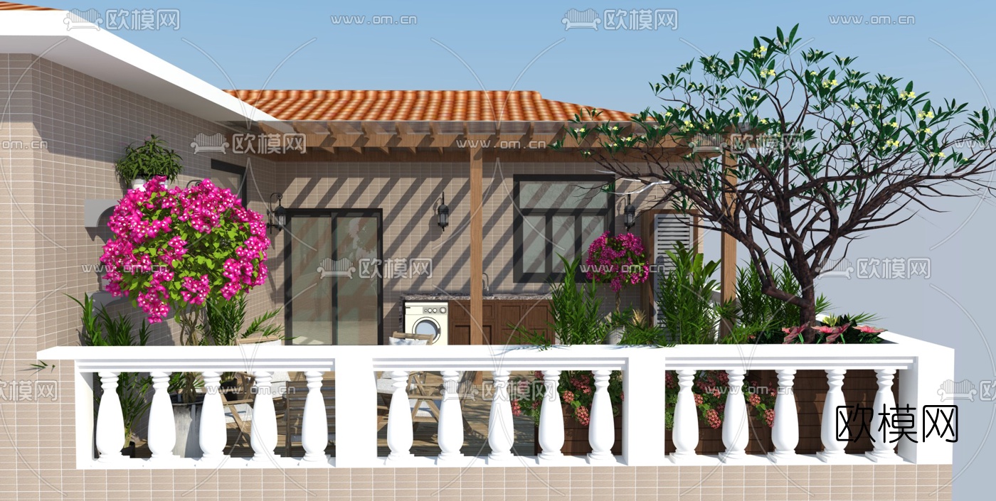 欧式阳台花园su模型下载（渲染图1）