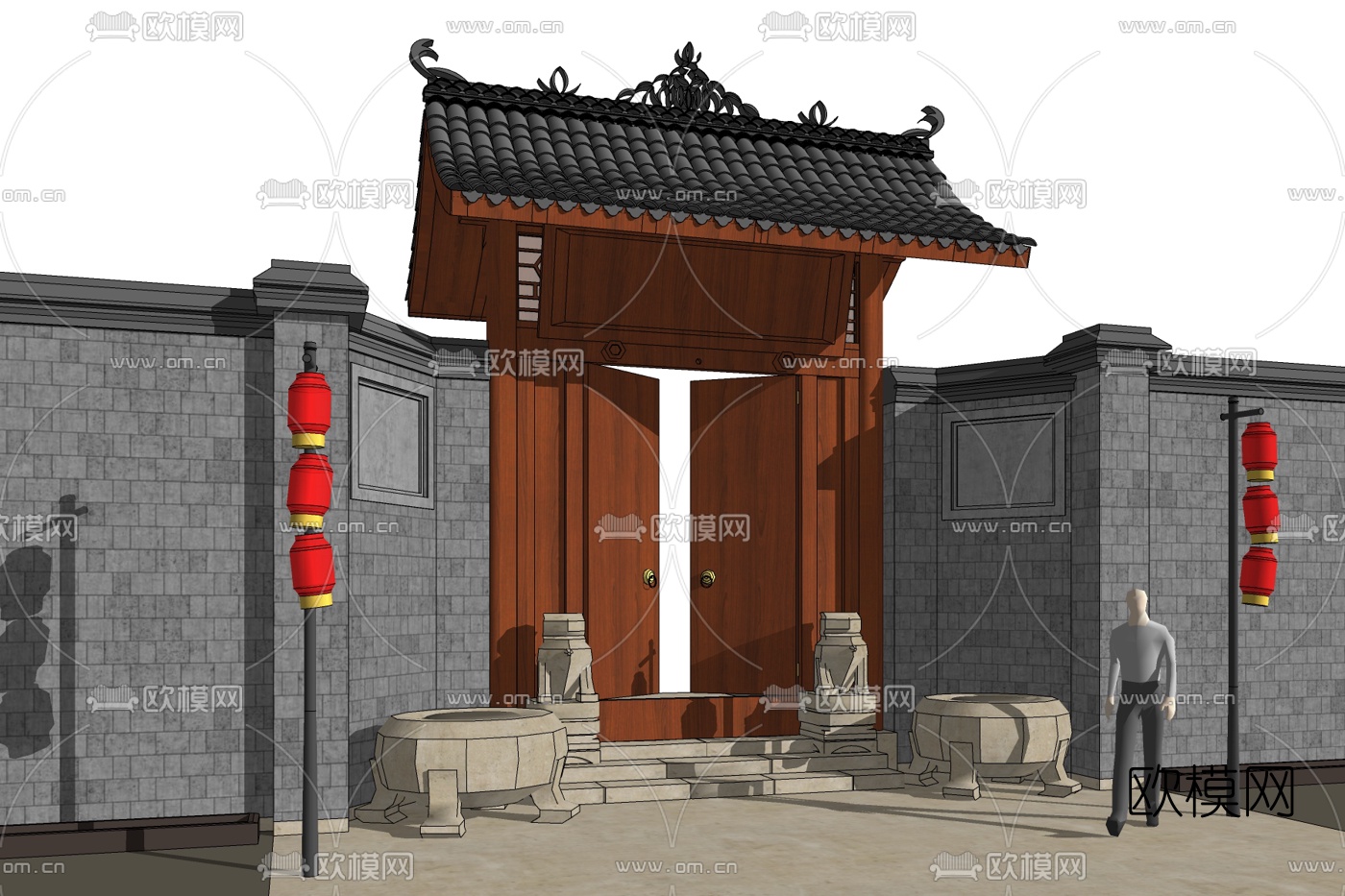 中式古建门头免费su模型下载