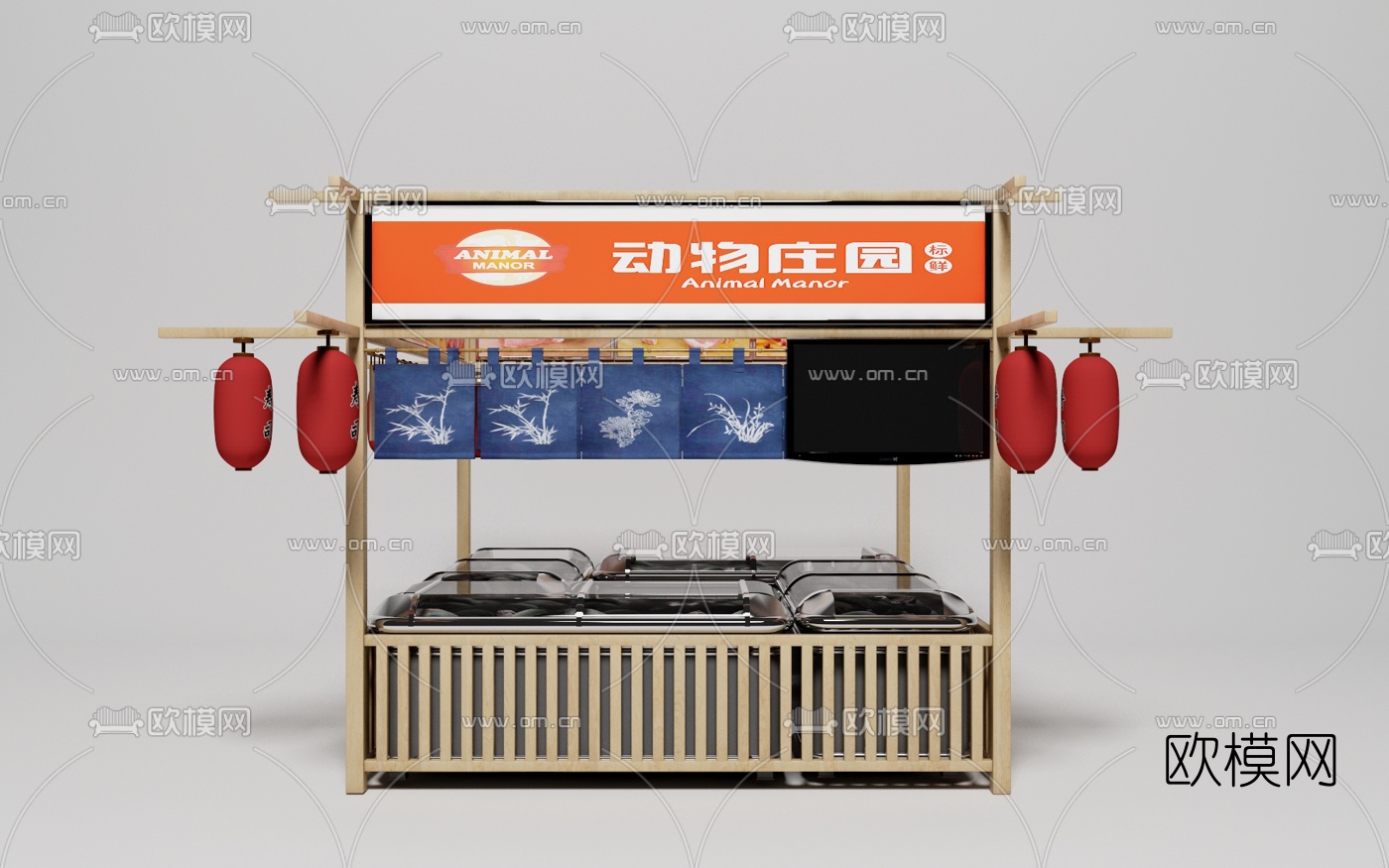 日式生鲜档口3d模型下载（渲染图3）