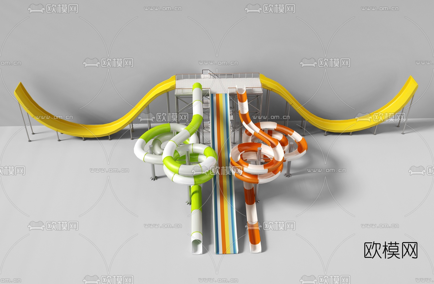 现代水上滑梯游乐设施3d模型