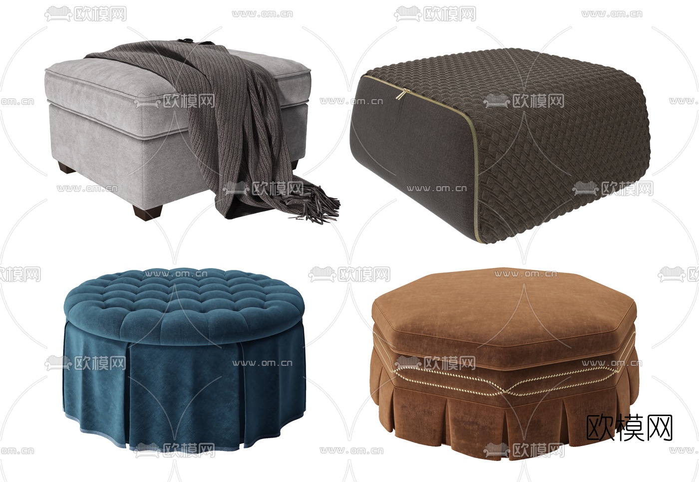 现代布艺圆墩3d模型下载