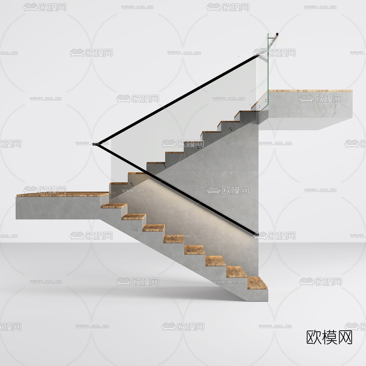 现代简易楼梯护栏免费3d模型
