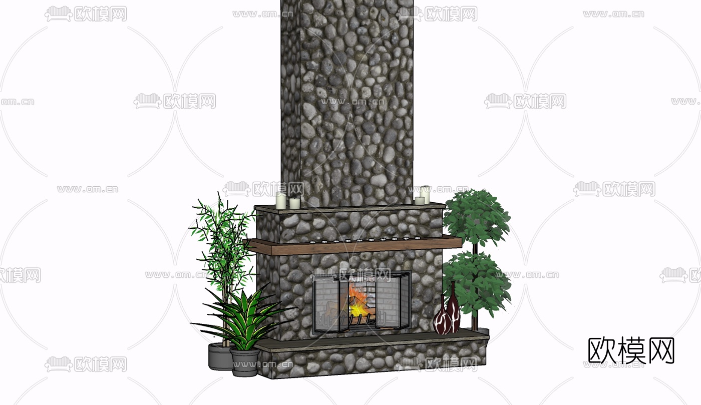 现代壁炉免费su模型下载