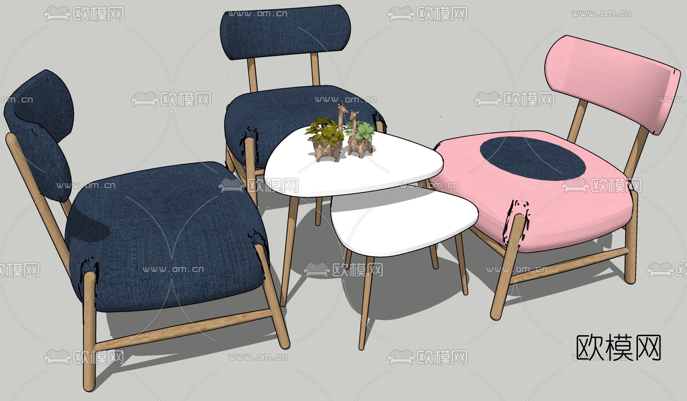 北欧休闲沙发桌椅su模型下载（渲染图2）
