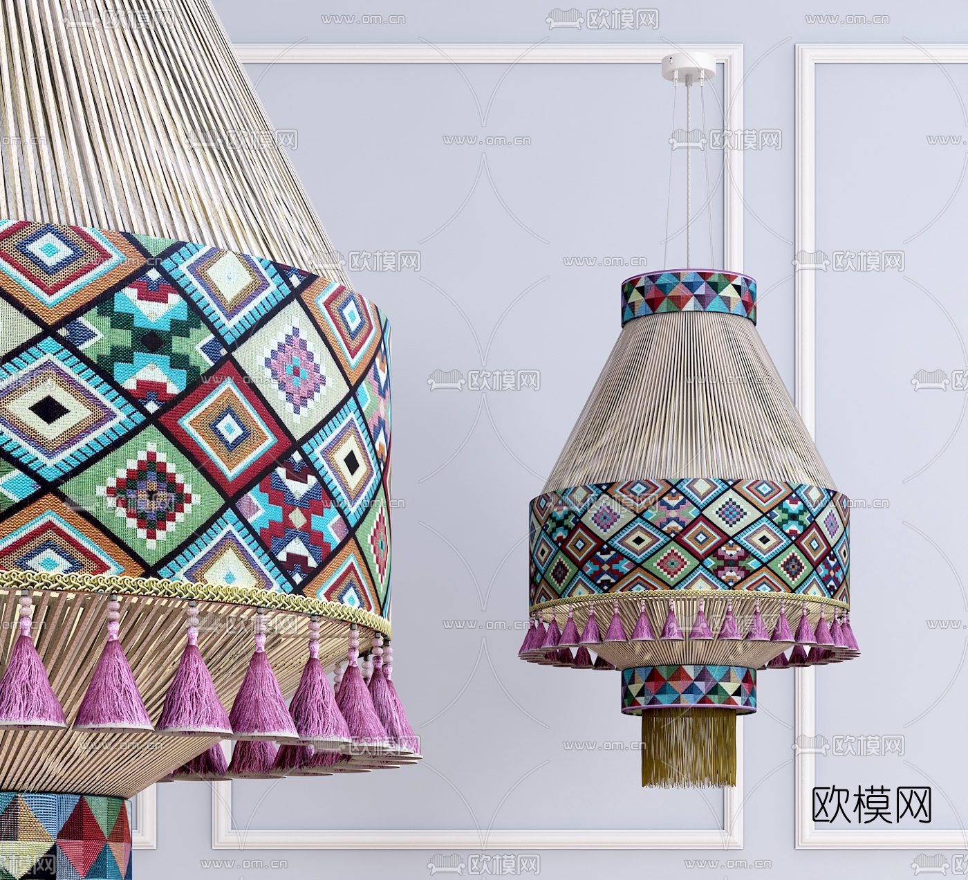 东南亚布艺吊灯3d模型下载